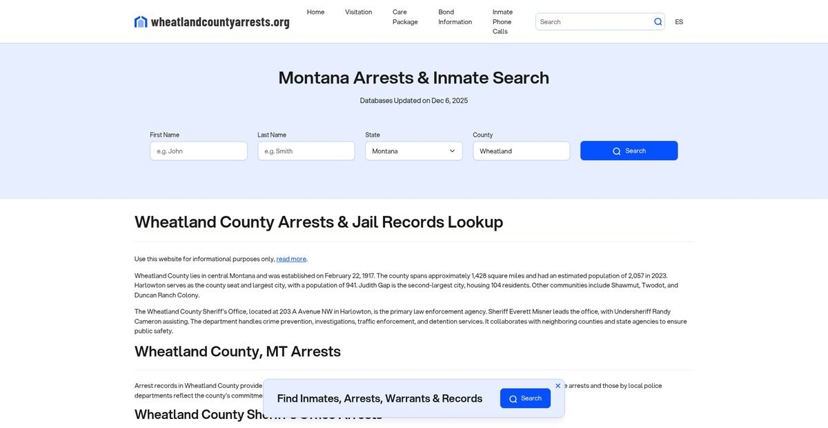 Preview of wheatlandcountyarrests.org