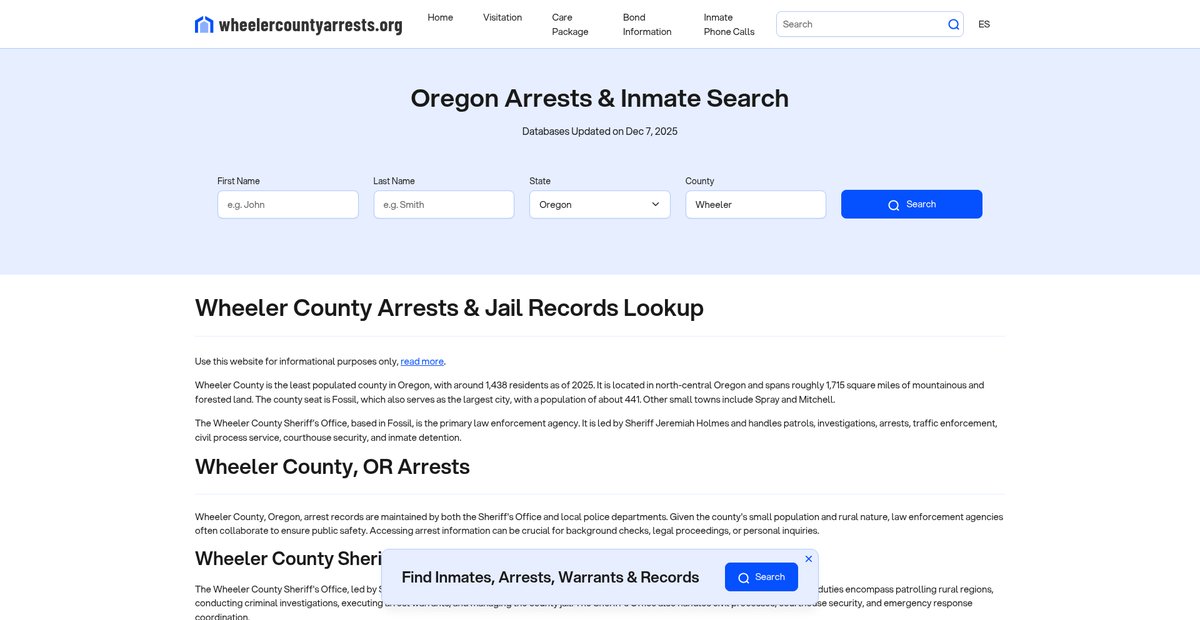 Preview of wheelercountyarrests.org