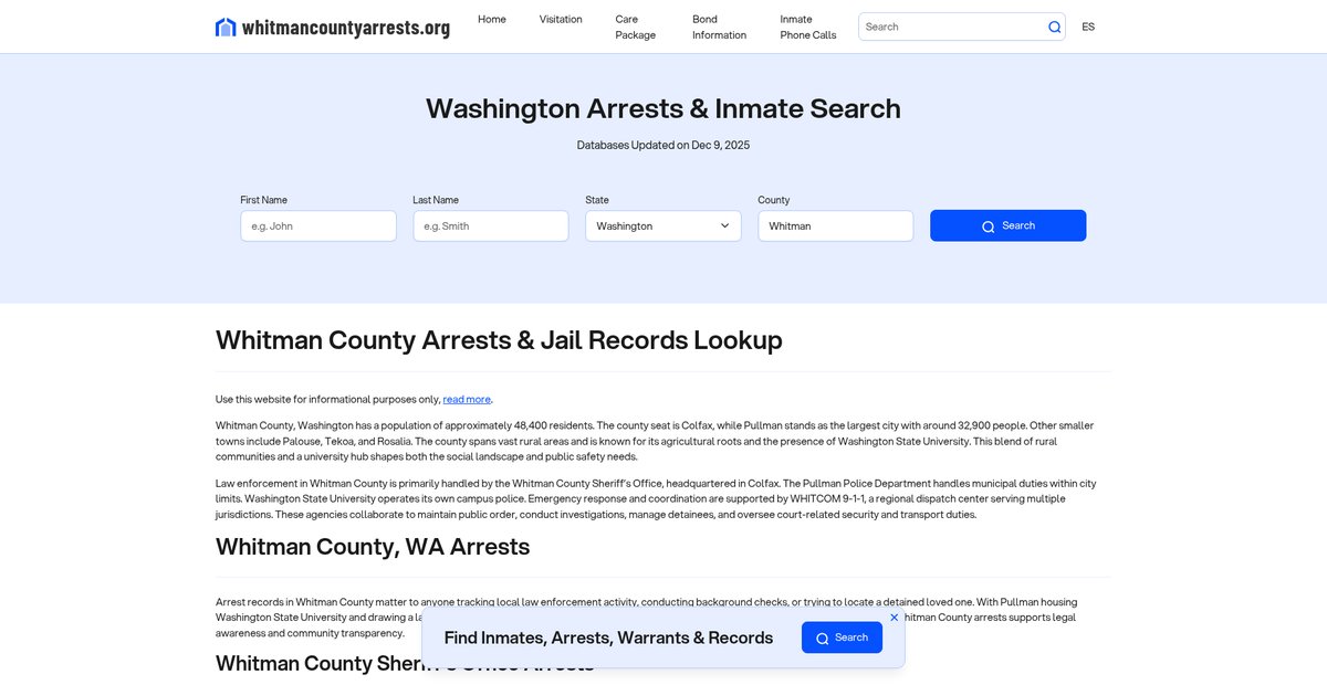 Preview of whitmancountyarrests.org