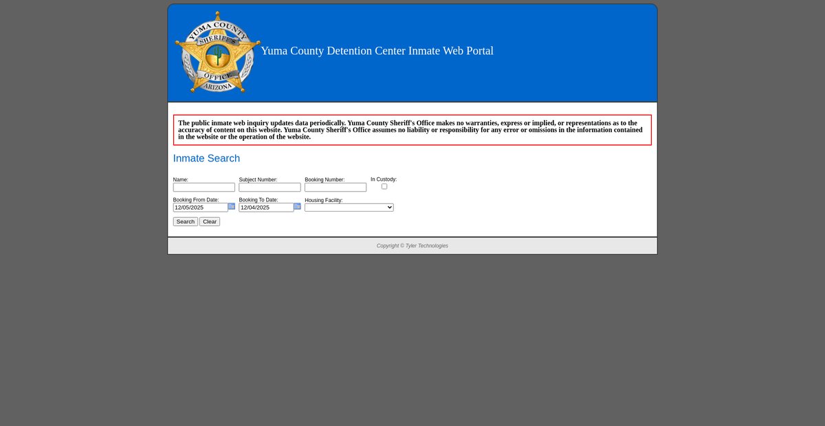 Preview of inmatesearch.yumacountysheriff.org