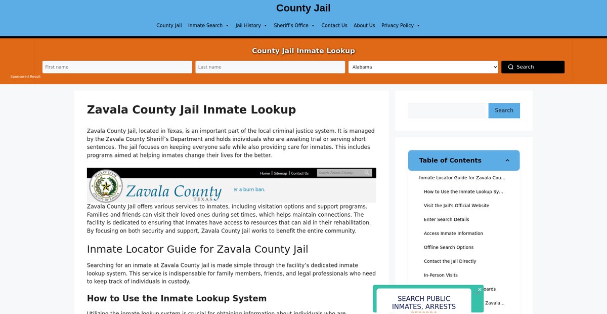 Preview of zavala.countyjail.org